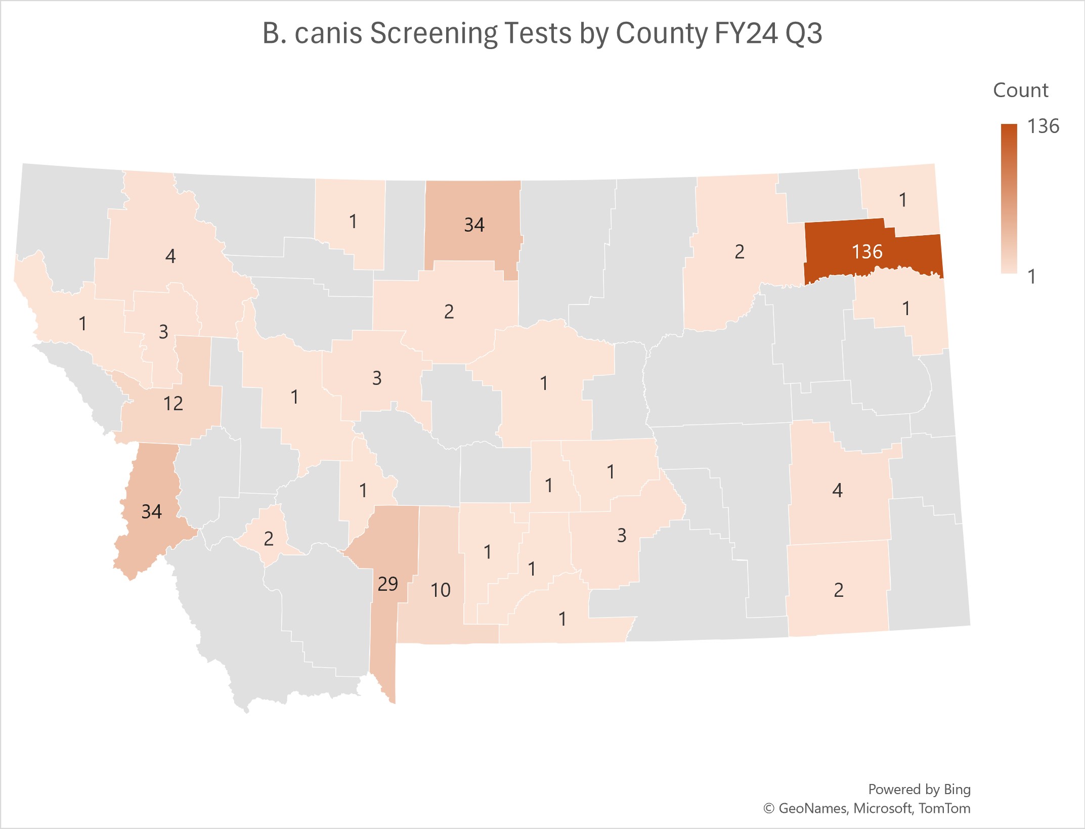 B canis screening tests by county FY24