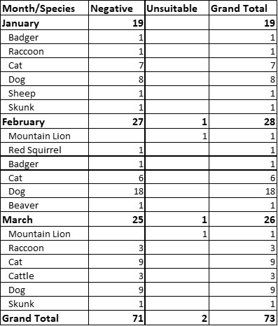 Rabies test summary during Q3