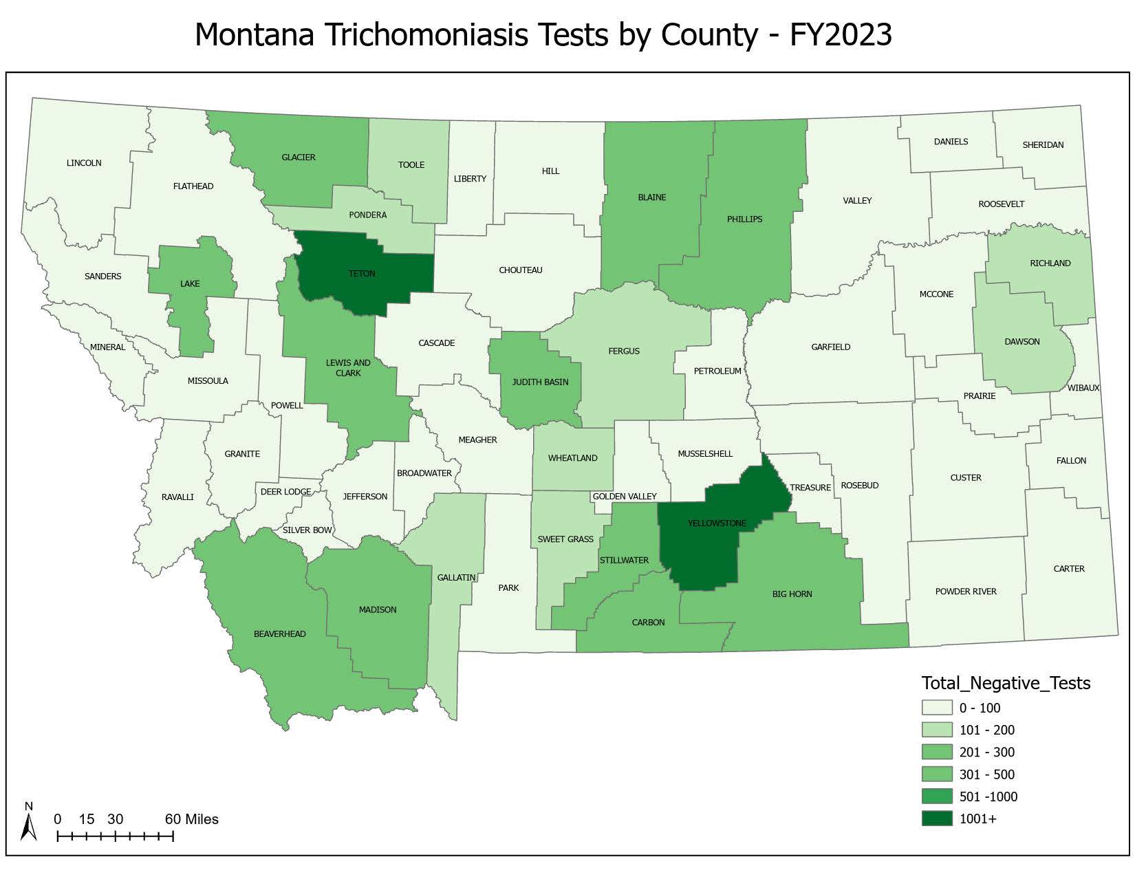 MT Trichomoniasis Cases by County - FY2023