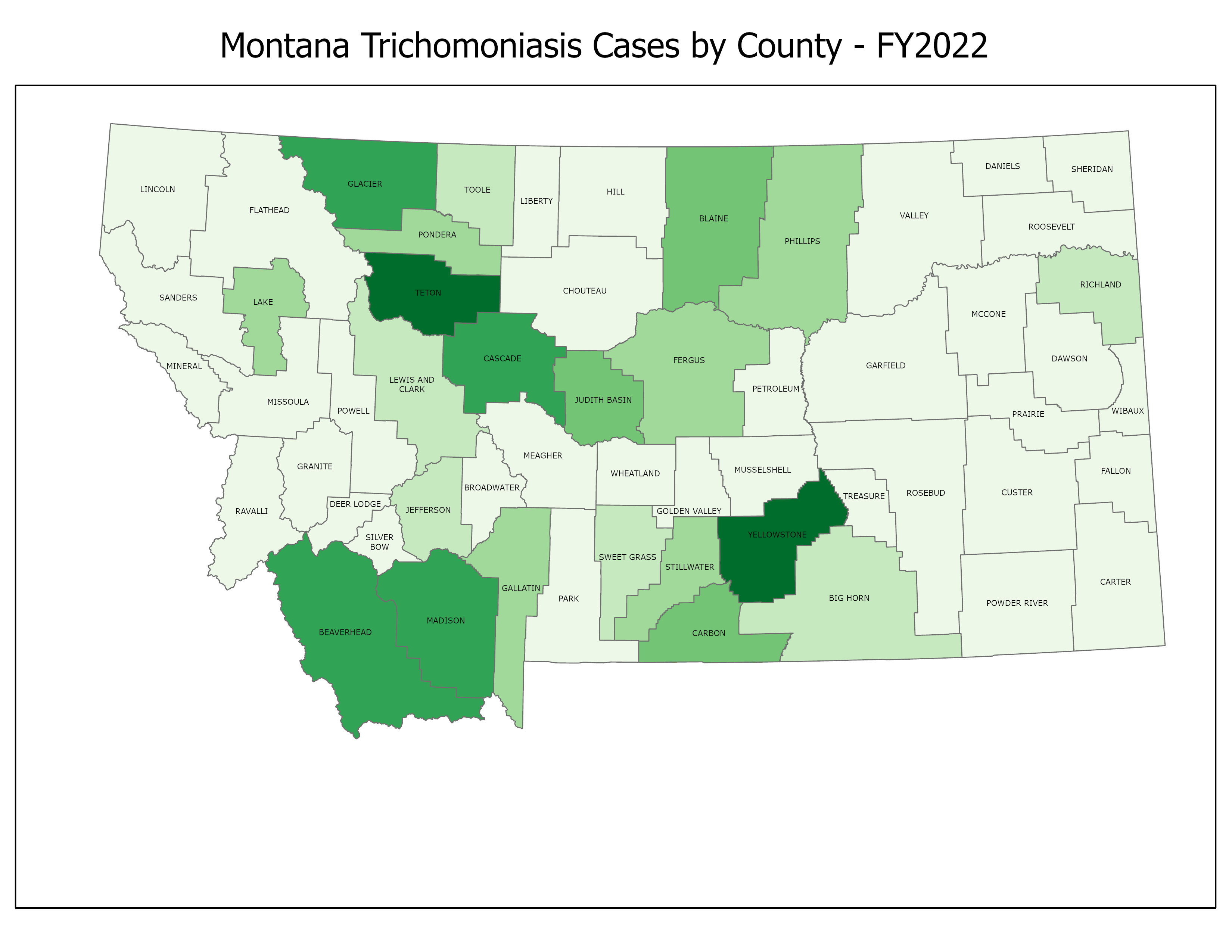 MT Trichomoniasis Cases by County - FY2022