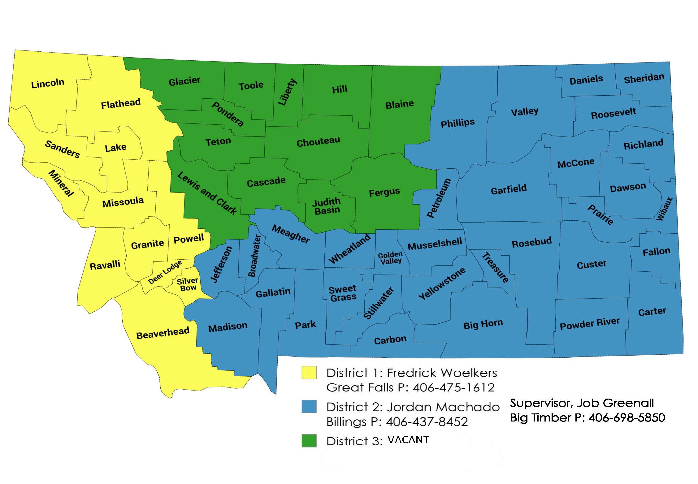 Map of Montana Milk and Egg Sanitarian Districts