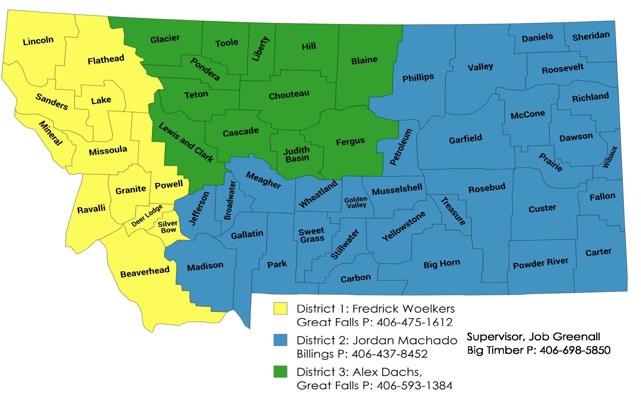 Map of Montana Milk and Egg Sanitarian Districts